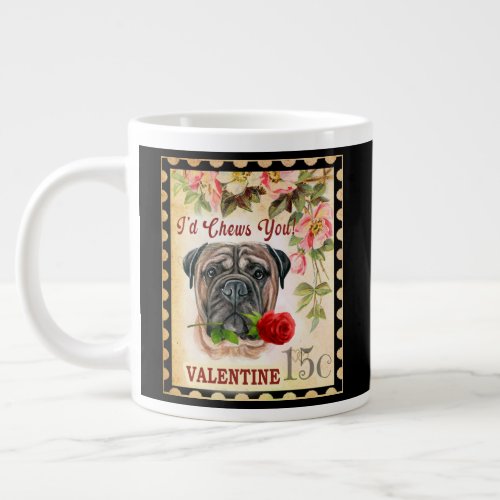 Bullmastiff Vintage Valentine Dog With Rose Giant Coffee Mug