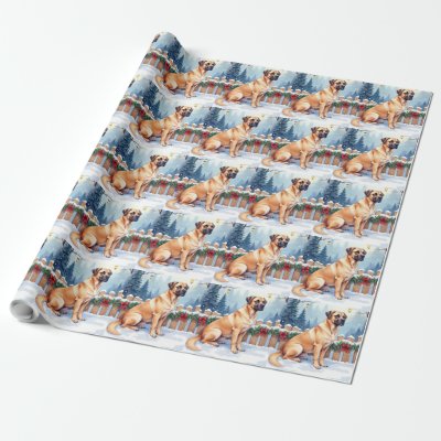 Bullmastiff Winter Forest Holly Christmas Art Wrapping Paper