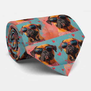 Bullmastiff With Heart Roses Valentine's Day  Neck Tie