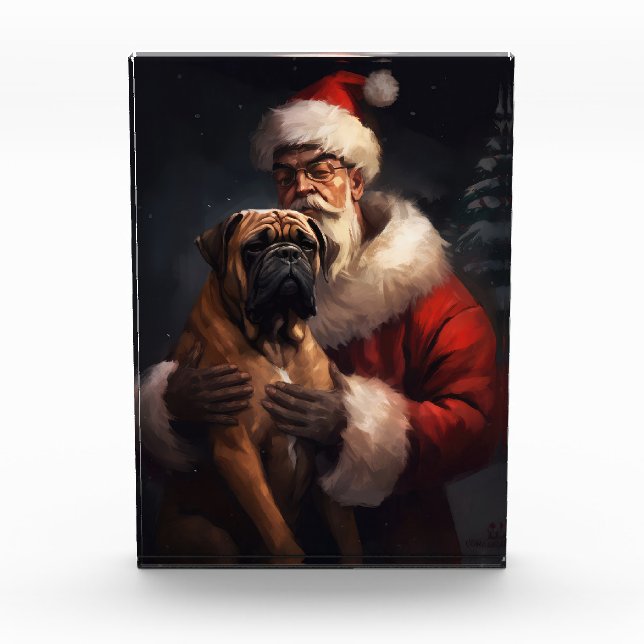 Bullmastiff With Santa Claus Festive Christmas  Acrylic Award (Front)