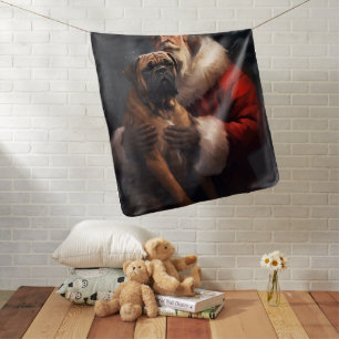 Bullmastiff With Santa Claus Festive Christmas  Baby Blanket