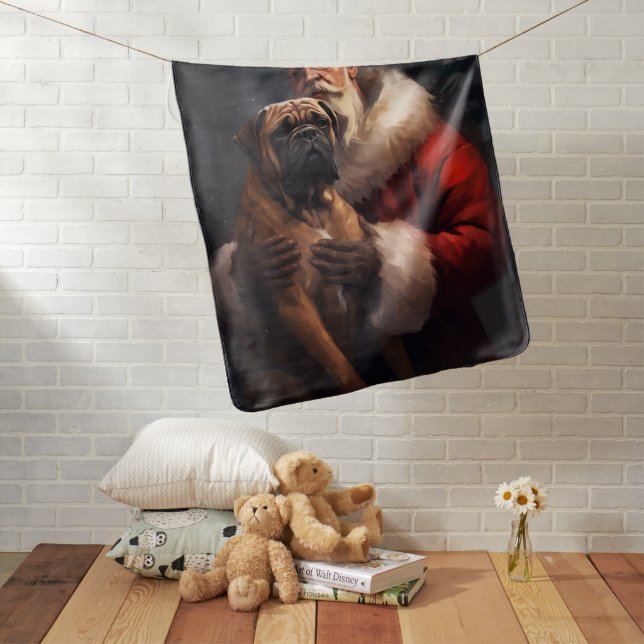 Bullmastiff With Santa Claus Festive Christmas  Baby Blanket (In Situ)