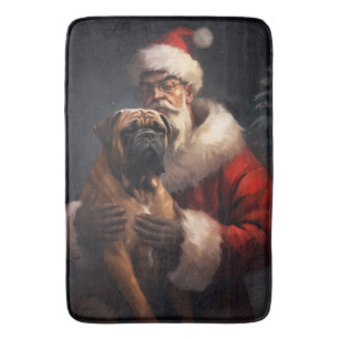 Bullmastiff With Santa Claus Festive Christmas Bath Mat