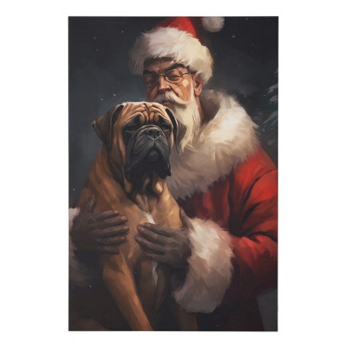 Bullmastiff With Santa Claus Festive Christmas  Faux Canvas Print