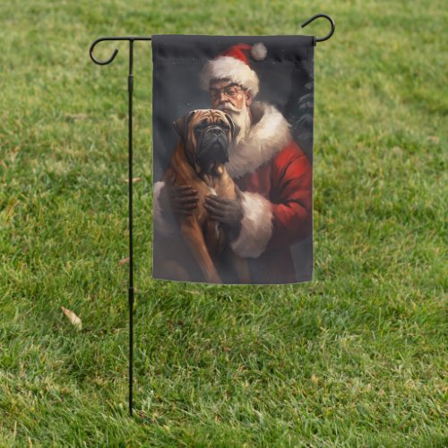 Bullmastiff With Santa Claus Festive Christmas  Garden Flag