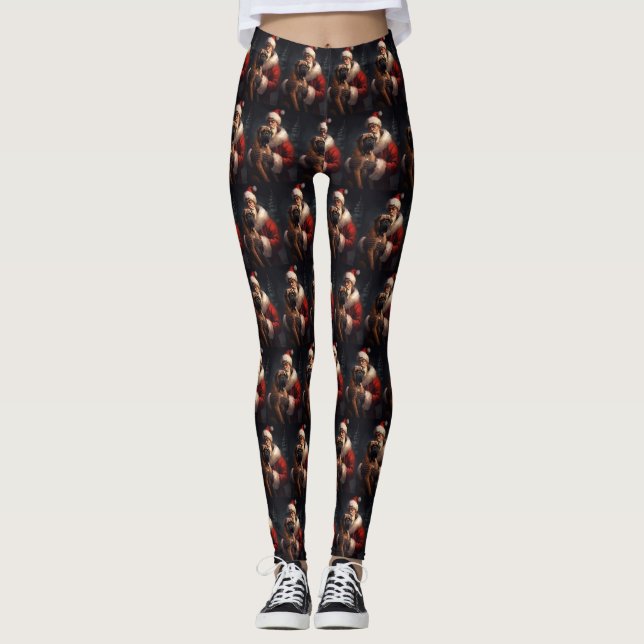 Bullmastiff With Santa Claus Festive Christmas  Leggings (Front)