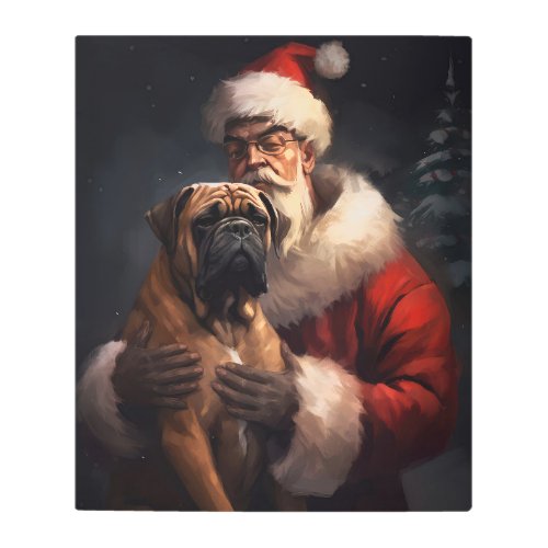 Bullmastiff With Santa Claus Festive Christmas  Metal Print