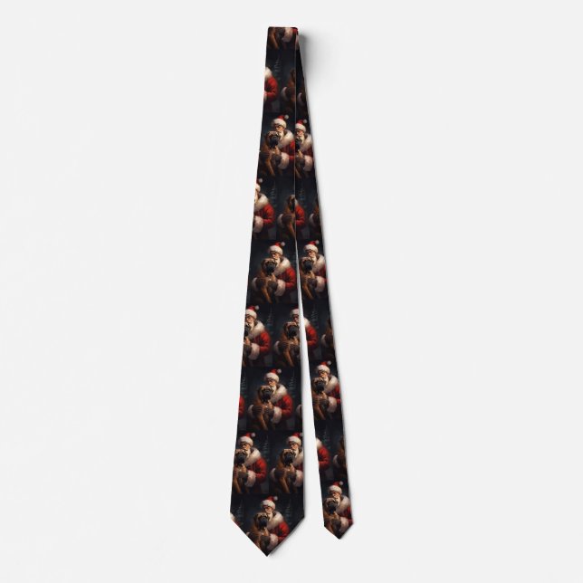 Bullmastiff With Santa Claus Festive Christmas  Neck Tie (Front)