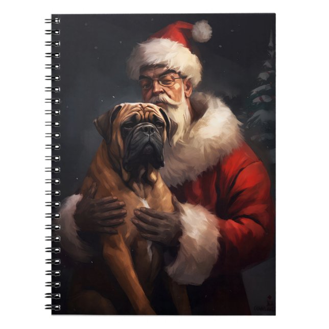 Bullmastiff With Santa Claus Festive Christmas  Notebook (Front)