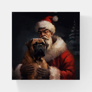 Bullmastiff With Santa Claus Festive Christmas  Paperweight