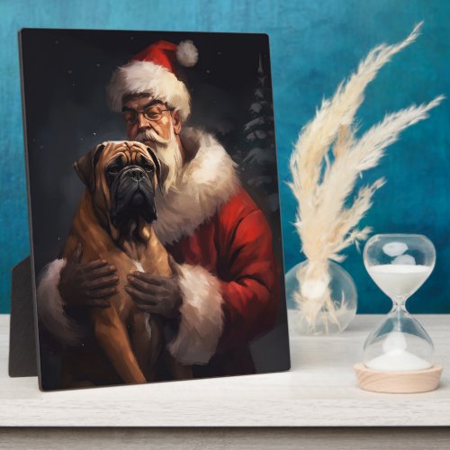 Bullmastiff With Santa Claus Festive Christmas  Plaque