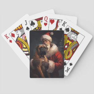 Bullmastiff With Santa Claus Festive Christmas Poker Cards