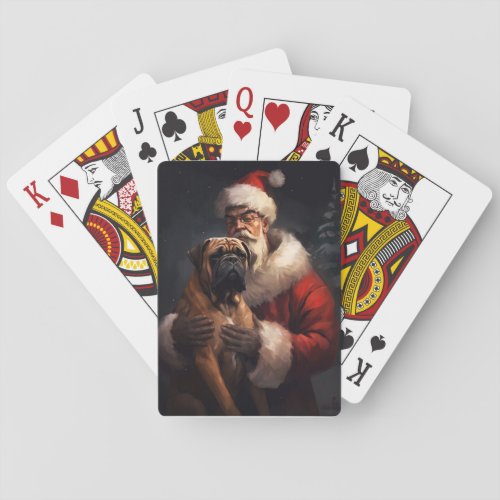 Bullmastiff With Santa Claus Festive Christmas  Poker Cards