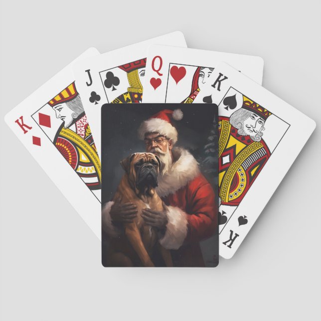 Bullmastiff With Santa Claus Festive Christmas  Poker Cards (Back)