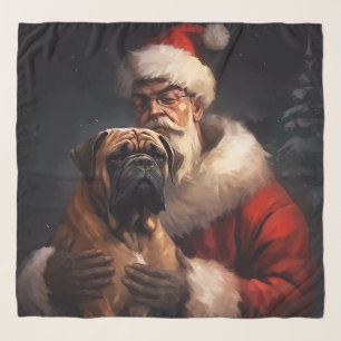 Bullmastiff With Santa Claus Festive Christmas Scarf
