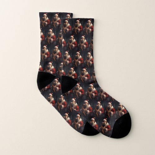 Bullmastiff With Santa Claus Festive Christmas  Socks