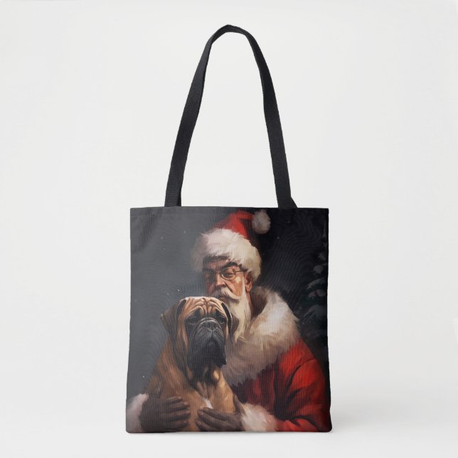 Bullmastiff With Santa Claus Festive Christmas  Tote Bag (Front)