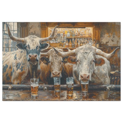Bulls_Cows in a Western Saloon Decoupage Tissue Paper