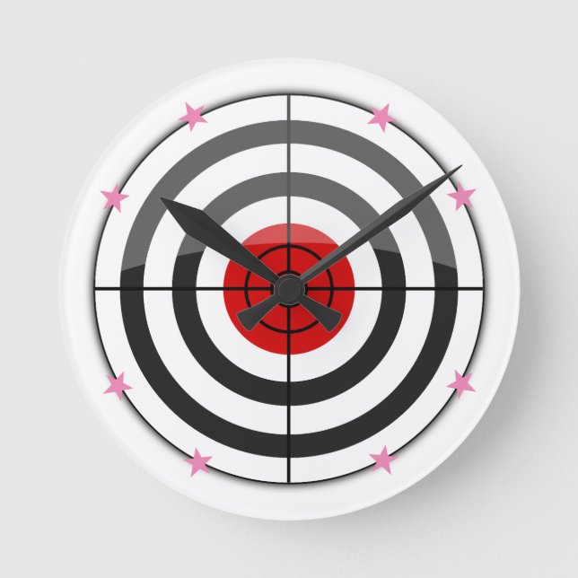 Bulls Eye Pink Star Round Clock (Front)