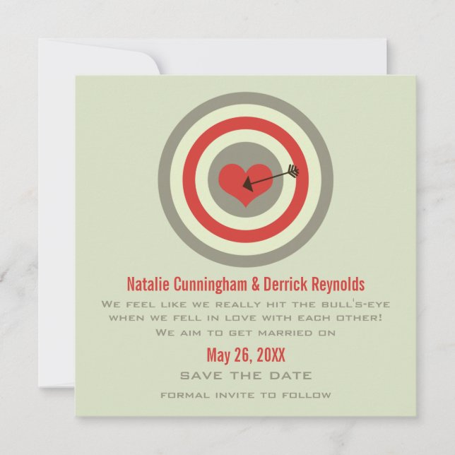 Bull's-Eye Save the Date Invite, Gray & Red (Front)