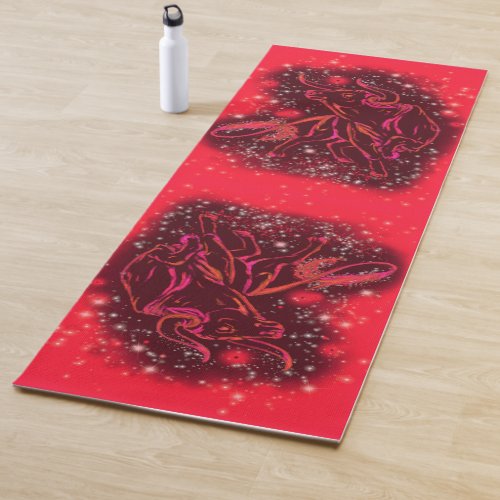 Bulls Running At Red Starry Night Yoga Mat