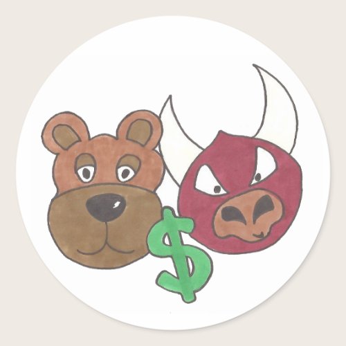 Bulls vs. Bears Stock Market Finance Money Dollar Classic Round Sticker Bulls vs. Bears Stock Market Finance Money Dollar Classic Round Sticker