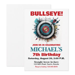 Bullseye Archery Birthday Party Invitation
