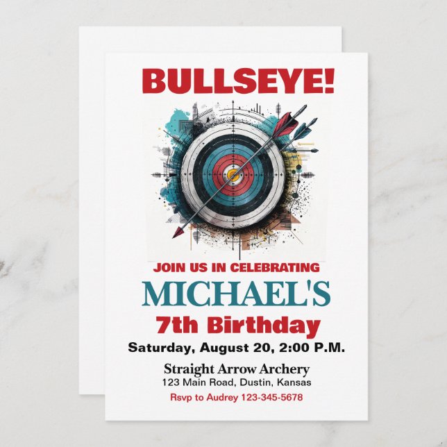 Bullseye Archery Birthday Party Invitation (Front/Back)