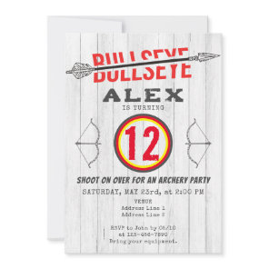 Bullseye Bow & Arrow Archery Tween Birthday Party Invitation