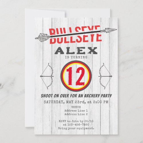 Bullseye Bow  Arrow Archery Tween Birthday Party Invitation