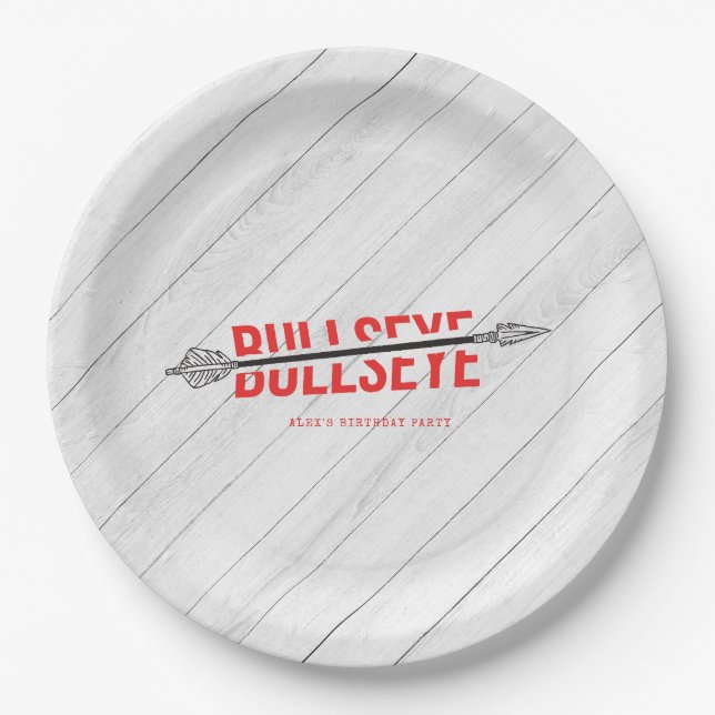 Bullseye Bow & Arrow Archery Tween Birthday Party Paper Plates (Front)