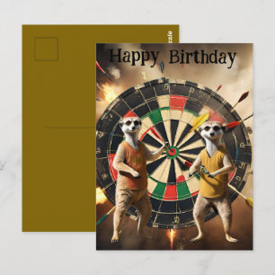 Bullseye Burrow: Meerkat Dart Players, Birthday  Postcard