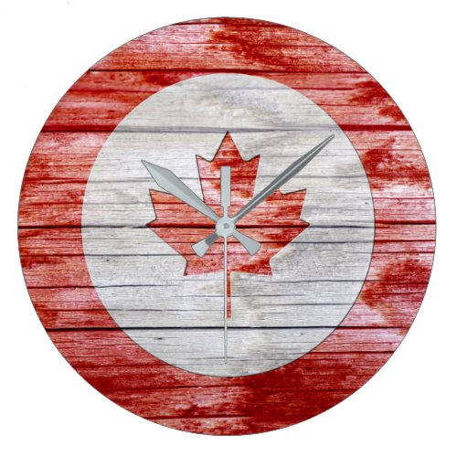 Bullseye Circle Rustic Red Canadian Maple Leaf Large Clock