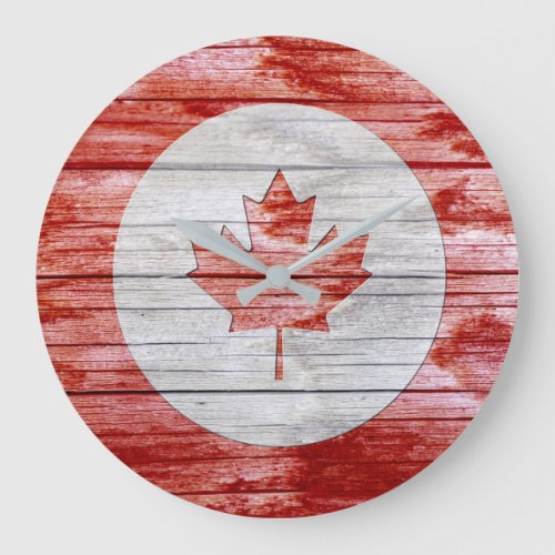 Bullseye Circle Rustic Red Canadian Maple Leaf Large Clock