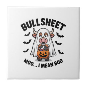 BULLSHEET Halloween Cute Cow in Ghost Ceramic Tile