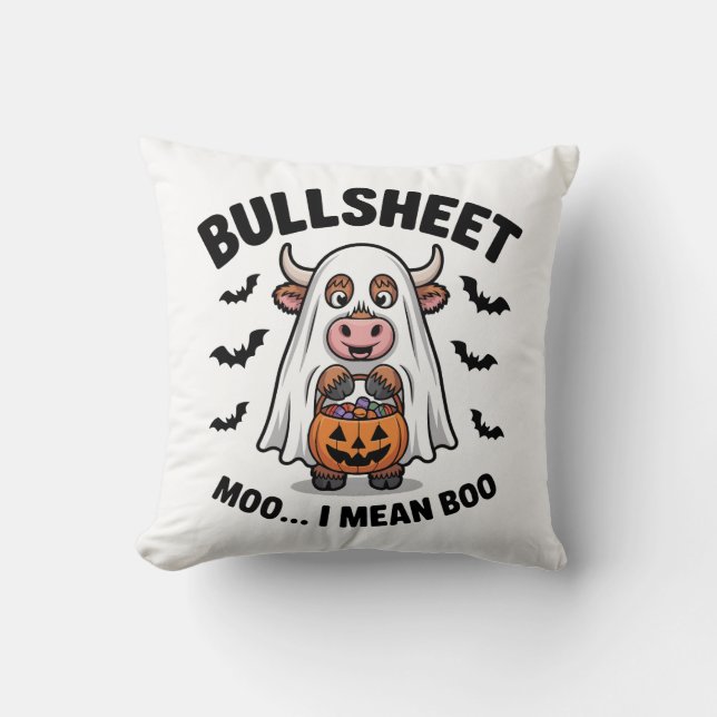 BULLSHEET Halloween Cute Cow in Ghost Throw Pillow (Front)