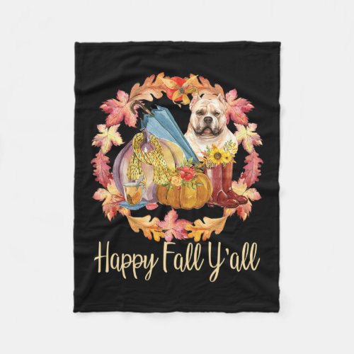 Bully American Bulldog Pumpkin Autumn Happy Fall Y Fleece Blanket