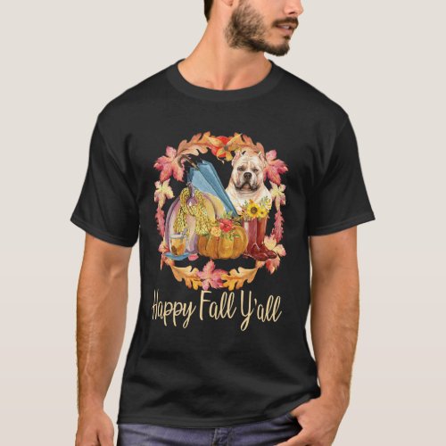 Bully American Bulldog Pumpkin Autumn Happy Fall Y T_Shirt