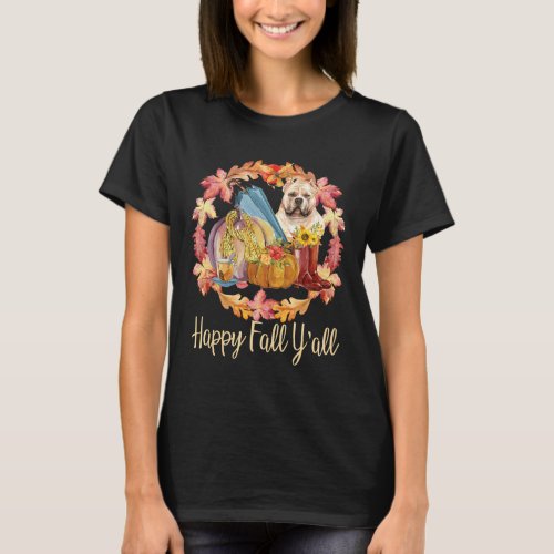 Bully American Bulldog Pumpkin Autumn Happy Fall Y T_Shirt