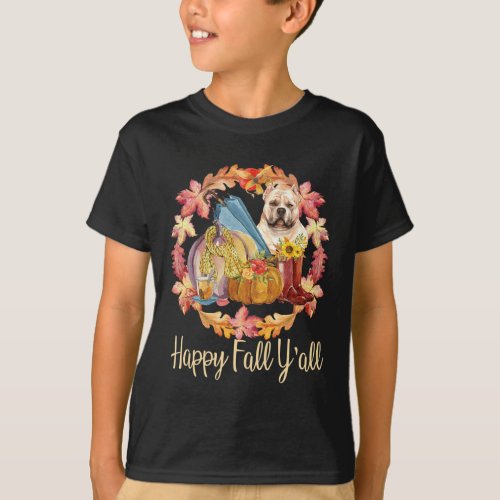 Bully American Bulldog Pumpkin Autumn Happy Fall Y T_Shirt