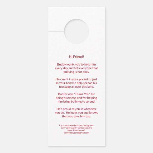 Bully Buddy I Need to Talk Door Hanger (Front)