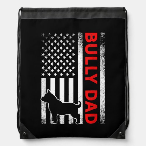 Bully or pitbull dog DAD vintage american flag Drawstring Bag