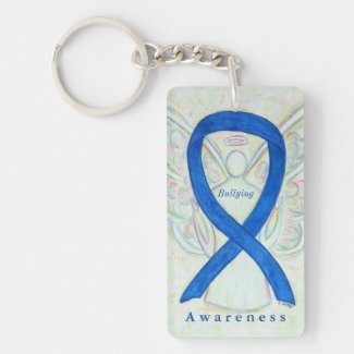 Bullying Angel Blue Awareness Ribbon Art Keychain