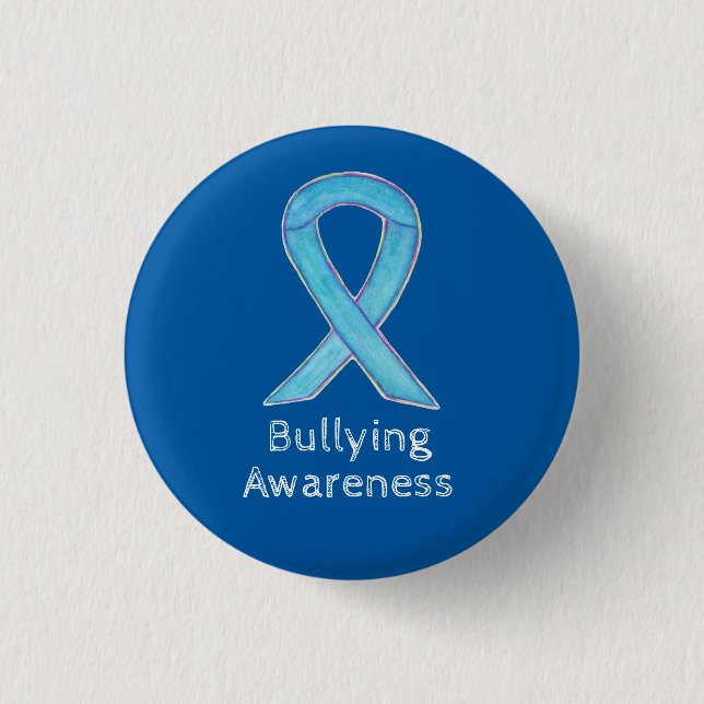 Bullying Awareness Blue Ribbon Custom Pin (Front)