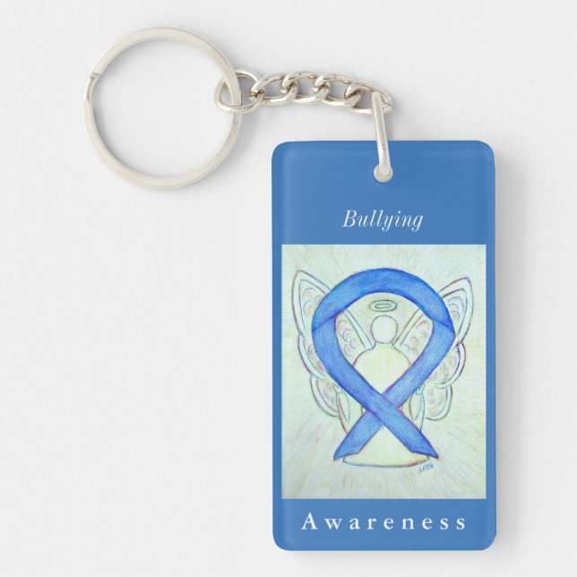 Bullying Awareness Ribbon Guardian Angel Keychain (Front)