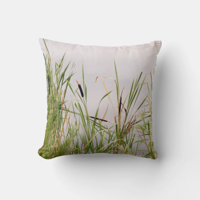 Bulrushes By Water Throw Pillow (Front)