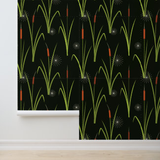 Bulrushes Canal Riverbank Narrowboat Interior Wallpaper