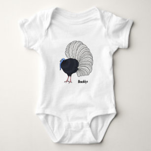 Bulwer's pheasant bird cartoon illustration  baby bodysuit