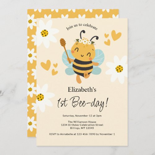 Bumble Bee 1st Bee_day Birthday Party Invitation