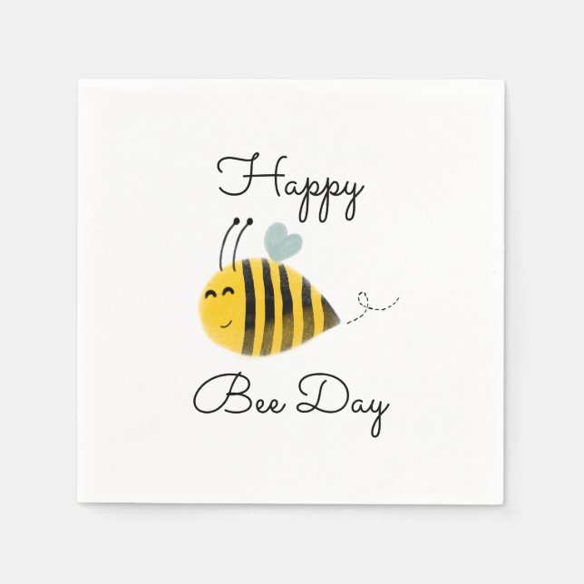 Bumble Bee 1st Birthday Happy Bee Day Napkins (Front)